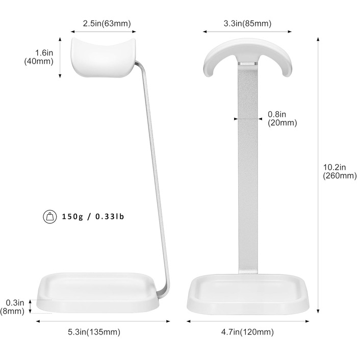 Підставка для навушників з поличкою, важка база, біла, для AirPods Max, Beats, Bose, Sennheiser, Sony, для геймерів