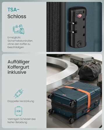 Валіза для подорожей SONGMICS, жорстка розширювана валіза з ABS-пластику, TSA-замком та 4 подвійними колесамими, розмір L (65 см), темно-бірюзова, RLP002C101