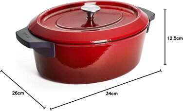 Чавунна жаровня Woll з кришкою та силіконовими ручками, 34x26 см, 7,5 л, для всіх типів плит, індукційна, духовка до 250°C, червона