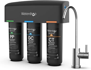 Фільтр для води Waterdrop TSU під мийку, 3-ступенева ультрафільтрація 0.01 мкм, з краном, без зливу, видаляє PFAS/PFOA/PFOS