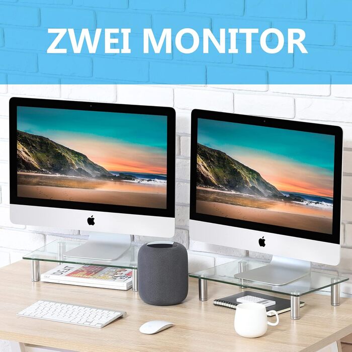 Підставка під монітор, ноутбук або телевізор FITUEYES, скляна, 38.5 x 24 x 7.5 см, витримує до 25 кг, 2 шт. (DT103803GC)