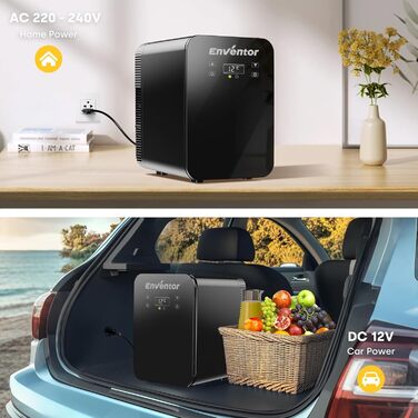 Mini холодильник Enventor 10L: компактний, тихий, з функцією охолодження та нагріву (12V/220V) для авто, спальні, офісу, косметики (чорний)