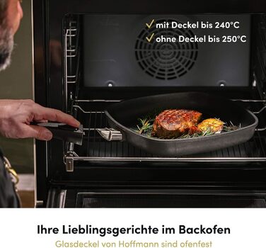 Сковорода Hoffmann для індукційних плит з кришкою 28 x 28 см, Made in Germany, для духовки до 250°C, антипригарне покриття, не деформується, площа приготування 23 x 23 см