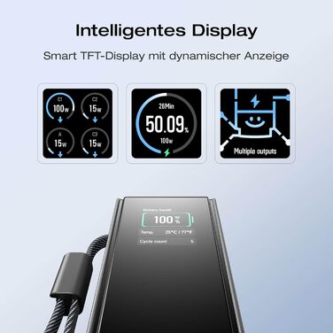 EcoFlow Rapid Powerbank 25000 mAh 170W з вбудованим кабелем та USB-C 100W - портативний зарядний пристрій для iPhone, Samsung, MacBook та інших пристроїв (срібний)