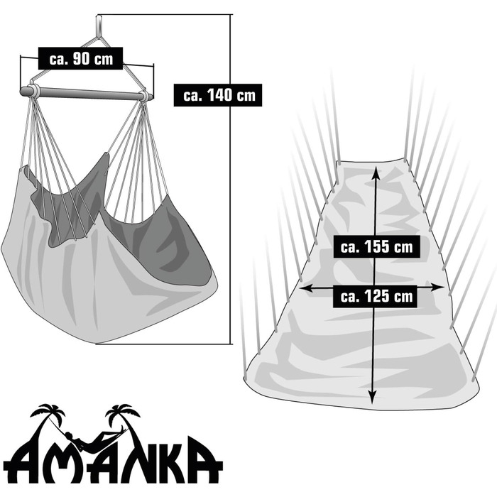 Крісло-гамак Amanka XXL 185x130 см (до 150 кг), бавовна, блакитне - для читання та відпочинку в приміщенні та на вулиці