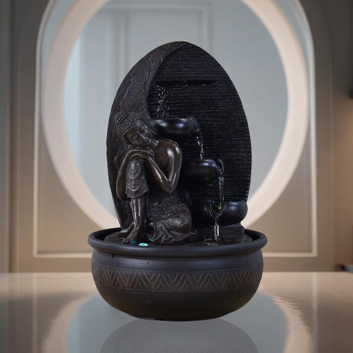 Декоративний фонтан Zen'Light Будда Grace з кольоровою LED-підсвіткою для медитації та релаксації, безшумний насос, знімна скульптура, висота 40 см