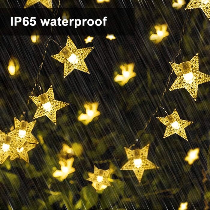 Сонячна гірлянда Fohil 100 LED 12 м, зірки, водонепроникна IP65, 8 режимів, теплий білий, для вулиці та дому, для Рамадану, весілля, вечірки, саду та ялинки