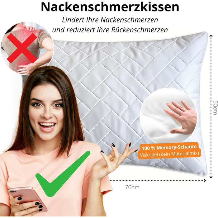 Ортопедична подушка для шиї з Memory Foam 40x60 см: підтримка, зняття болю, комфортний сон. Гарантія якості!