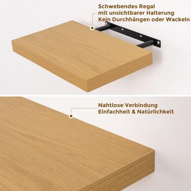 Полиця настінна Feihorrm з дерева, 40 см, дуб - комплект 2 шт. для кухні, офісу, ванної, спальні та вітальні