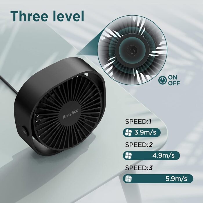 Вентилятор USB EasyAcc міні портативний для столу з регулюванням швидкості та поворотом на 360° - чорний