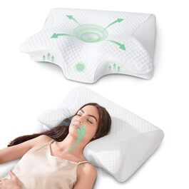 Подушка для шиї з піни Memory Foam 2-в-1, ергономічна, 60x40x12/14 см, біла - для спини, боку та живота