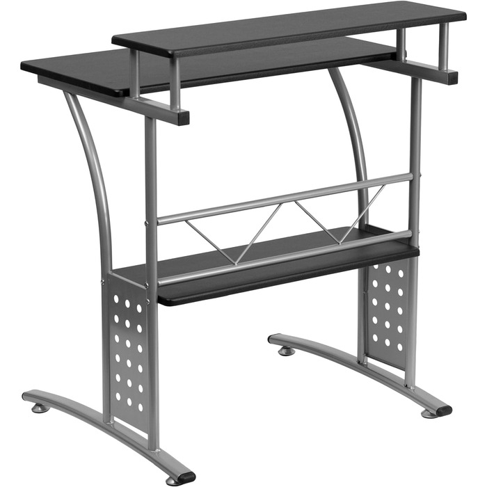 Комп'ютерний стіл Flash Furniture для домашнього офісу, чорна ламінована стільниця, міцний металевий каркас, компактний, з полицею, 60x71x84 см, чорний/сріблястий