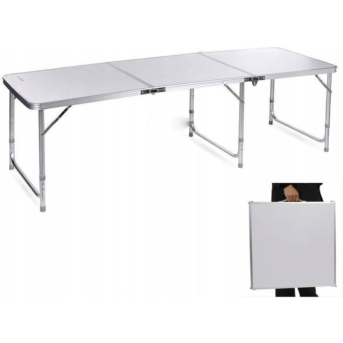Складаний туристичний стіл MatMay 180x60 см, білий + 6 стільців