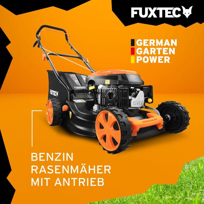 Бензиновий газонокосарка FUXTEC FX-RM4346 4-в-1 з приводом на задні колеса, ширина косіння 42 см, 46 см об'єм двигуна, 40л травоспікач