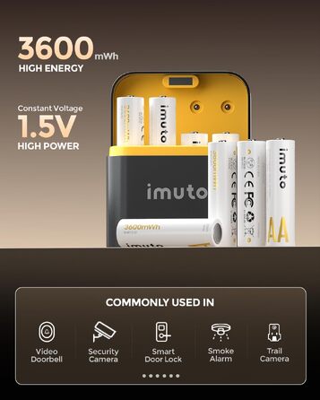 Набір акумуляторів imuto AA 1.5V 3600mWh (8 шт.) з LED зарядним пристроєм для швидкого заряджання, для цифрових камер, іграшок та електроніки