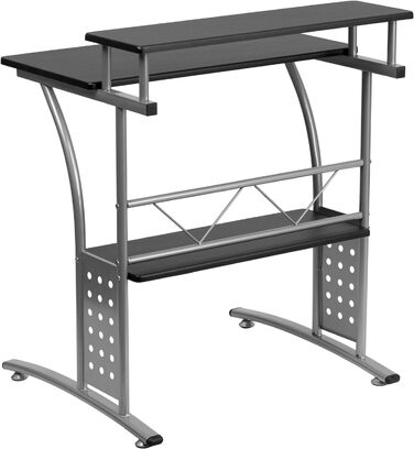 Комп'ютерний стіл Flash Furniture для домашнього офісу, чорна ламінована стільниця, міцний металевий каркас, компактний, з полицею, 60x71x84 см, чорний/сріблястий