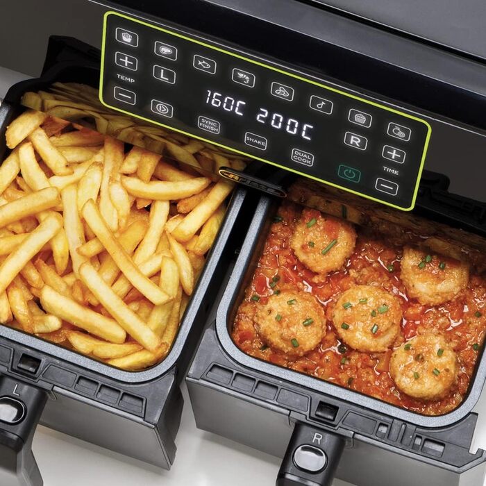 Аерофритюрниця Ariete 4623 Airy Fryer Dual, подвійна чаша, 1700 Вт, 8 л, 3 режими, сенсорне LED-управління, 8 програм, таймер, чорна