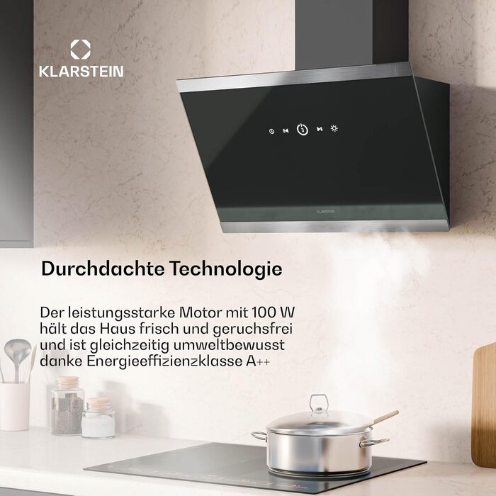 Витяжка кухонна Klarstein FlashLine 60, чорно-мідна, 524 м³/год, сенсорне керування, LED-підсвітка, клас A++, режим відведення та рециркуляції, 60 см
