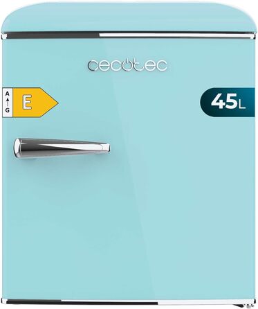 Міні-холодильник Cecotec Bolero CoolMarket TT Origin 45L, ретро, синій, 55 см, клас E, з морозильною камерою та хромованою ручкою