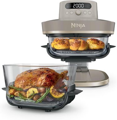 Скляна аерофритюрниця Ninja CRISPi PRO XL Air Fryer з 5 функціями, контейнерами CleanCrisp (5,7 л та 2,3 л) та кришкою для зберігання, AS090EUGN (Stone Gold)