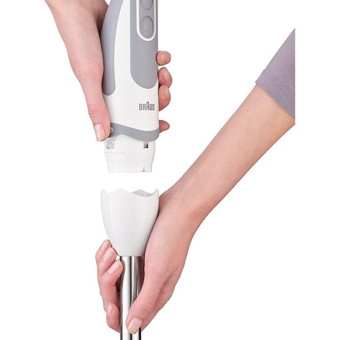 Блендер Braun MultiQuick 5 Vario MQ 5220WH, 1000 Вт, з нержавіючою насадкою, біло-сірий, комплект 2 аксесуари