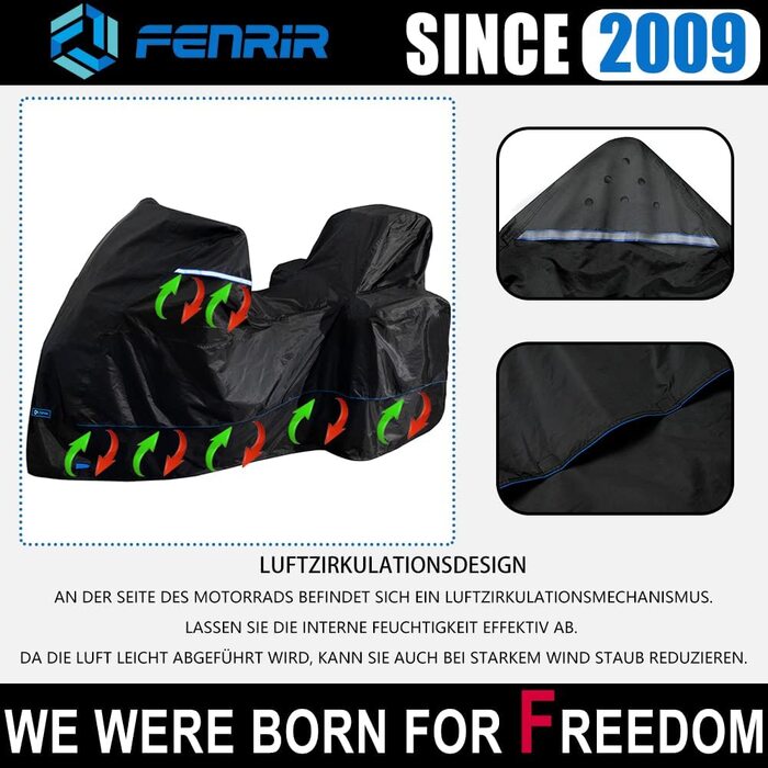 Чохол для мотоцикла FENRIR 230 см, водонепроникний, 420D, для вулиці, термостійкий, захист лаку, з місцем для верхнього та бічних кофрів (230x100x143 см)