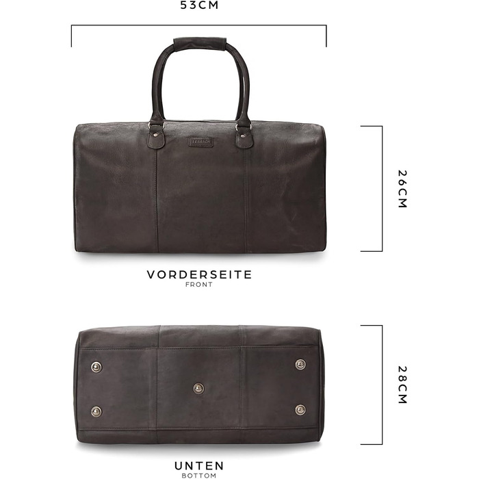 LEABAGS Дорожня сумка з натуральної шкіри 40 л, жіноча та чоловіча, преміум якість, велика спортивна та тренувальна сумка для подорожей, чорна