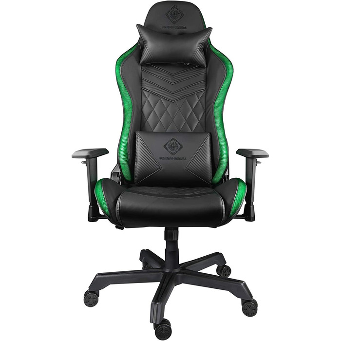 Ігрове крісло Deltaco Gaming DC410 з LED-підсвіткою, екошкіра, RGB освітлення, ергономічне, з подушками для попереку та шиї, чорне