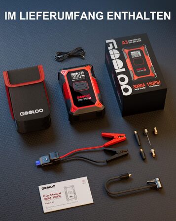 Пусковий пристрій GOOLOO A3 Jump Starter 3000A з компресором 150 PSI та функцією Powerbank