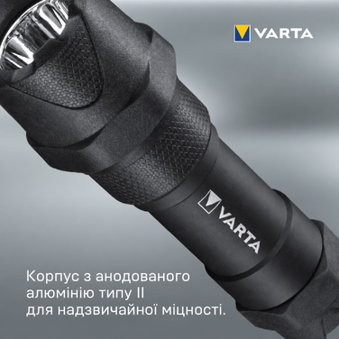 Ліхтарик VARTA Indestructible F10 Pro LED 6 Вт з 3 батарейками AAA, водо- та пилозахищений, ударостійкий, робочий ліхтар з двома режимами освітлення