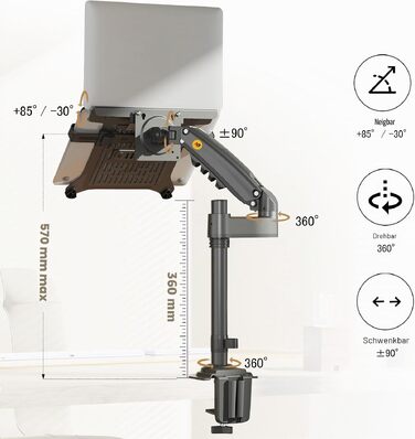 Тримач для ноутбука North Bayou NB H100-FP (10-17 дюймів) + Кронштейн для монітора (17-30 дюймів) VESA 75x100 мм, сірий/чорний