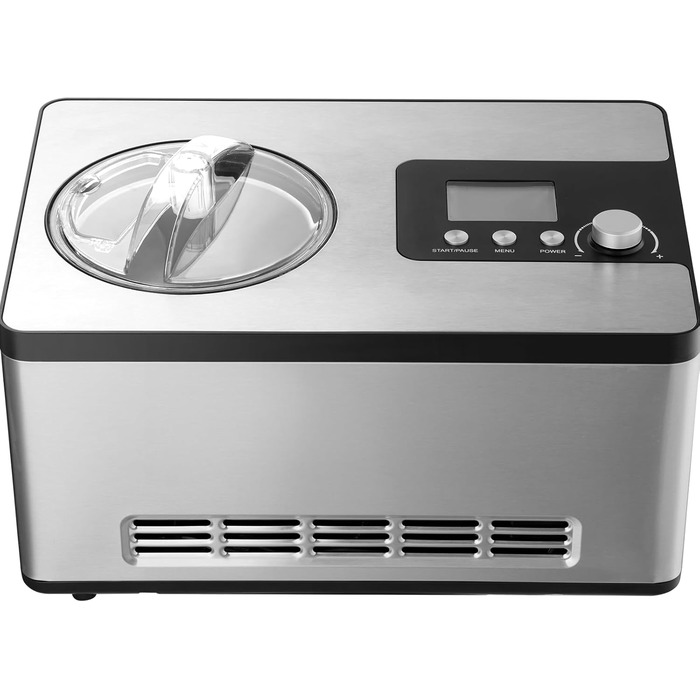 Електрична машина для приготування морозива VEVOR 2L, 180W - Морозиво, сорбет, йогурт, Gelato. Срібна, горизонтальна