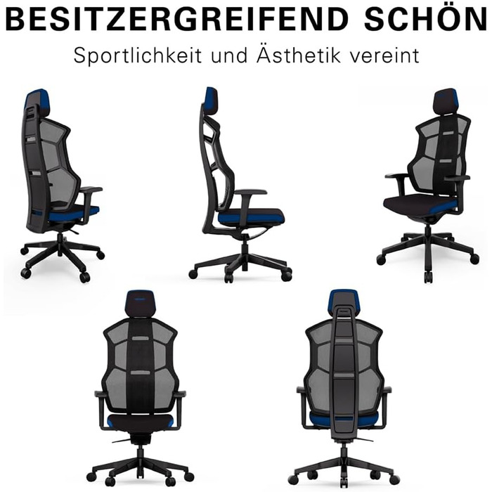 Ігрове крісло RECARO AER Essential, ергономічне, преміум-піна, регульоване, до 150 кг, синє, для офісу та геймінгу