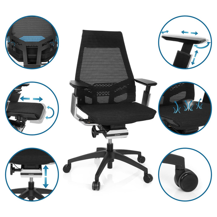 Офісний крісло GENIDIA SMART BLACK CM сітка чорний AL Chrom hjh OFFICE