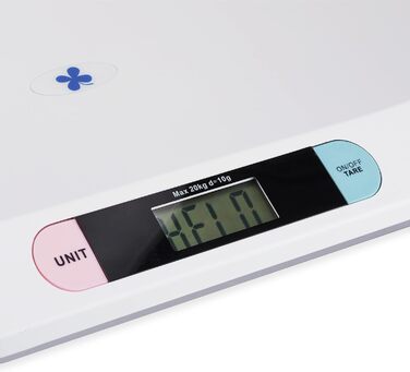 Електронна дитяча вага Relaxdays до 20 кг, з батарейками та USB, для немовлят і тварин, біла