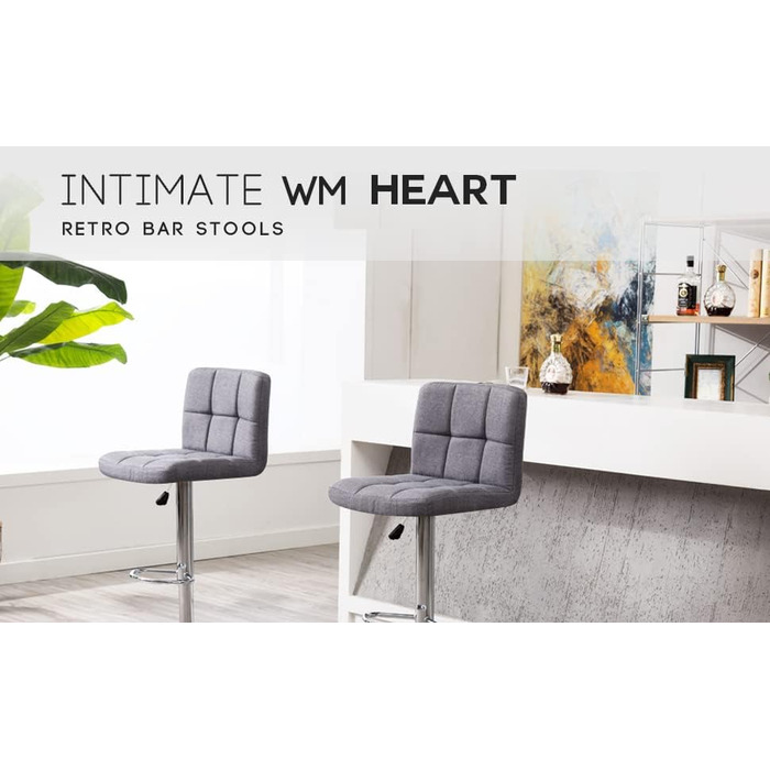 Барні стільці Intimate WM Heart, 2 шт, з оксамитовою оббивкою, сірі, з підніжкою і спинкою, для кухні, регульовані по висоті, сучасні обертові зі м'яким сидінням