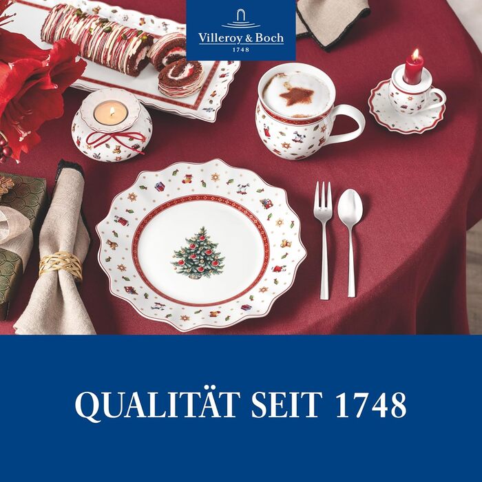 Сервіз для сніданку Villeroy & Boch Toy's Delight на 2 особи (6 предметів), білий/червоний. Преміум-посуд для святкування Різдва. Кераміка, білий/кольоровий.
