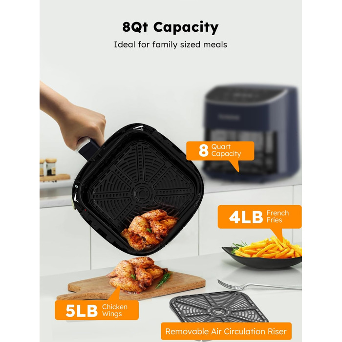 Аерофритюрниця Nuwave Brio Plus, 2.5 л, цифровий сенсорний дисплей, регулювання температури від 22.5°F до 450°F, темно-синя
