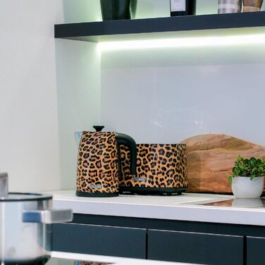 Тостер Bourgini Panther з пантерним принтом, 2 тостові слоти, широкі відділення, регулювання підсмажування, функції розморожування та підігріву, знімний піддон для крихт