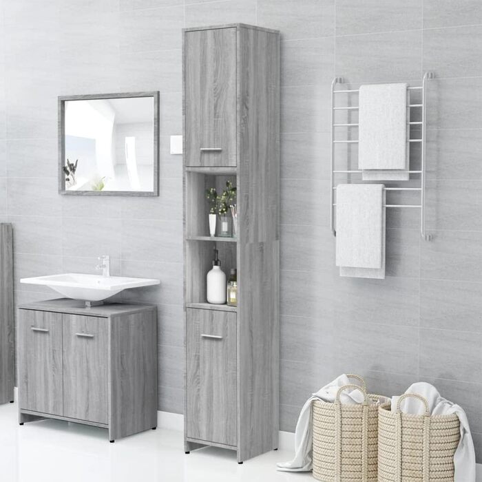 Високий шафа для ванної vidaXL, 6 відділень, 2 дверцята, сірий sonoma, ДСП