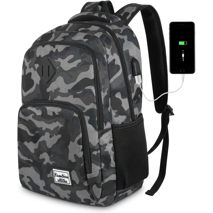 Рюкзак YAMTION для ноутбука 17,3 дюйма з USB, темно-сірий, універсальний для чоловіків і жінок, для школи, університету, подорожей