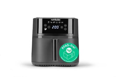 Аерофритюрниця nutribullet Crisplite NBA0611DG, 6 л, 1700 Вт, сенсорне керування, 6 програм, без PFAS, матовий чорний
