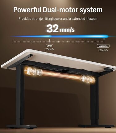 Електричний регульований стіл MAIDeSITe S2 Pro 140x70 см, чорна рама + біла стільниця, вантажопідйомність 160 кг, захист від зіткнень