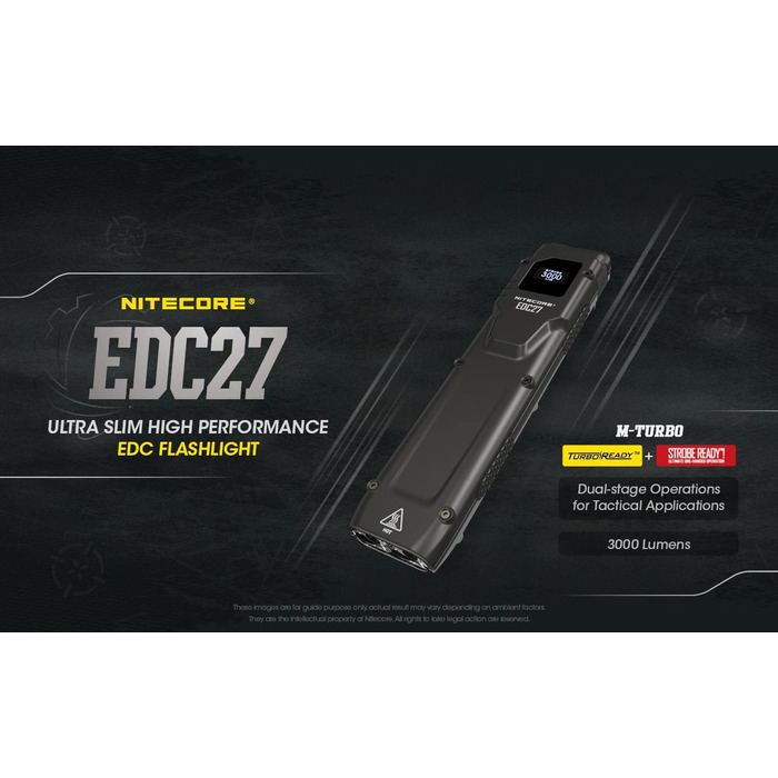 Ліхтарик Nitecore EDC27, 3000 люмен, OLED-дисплей, USB-C, компактний ручний