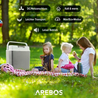 Електрична термоелектрична автохолодильник Arebos 20 л, для охолодження та підігріву, міні-холодильник з ECO режимом, 12/230V, антрацит