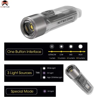Міні-ліхтарик Nitecore TIKI, надяскравий, 300 лм, UV світло, перезаряджуваний, брелок-ліхтарик