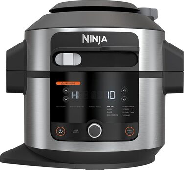 Мультифункціональна мультиварка Ninja Foodi SmartLid 6 л 11-в-1: скороварка, аерофритюрниця, повільне приготування, гриль, випічка, нержавіюча сталь, модель OL550EU