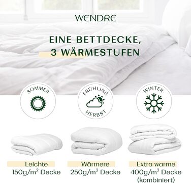 Всесезонна ковдра WENDRE 140x200 см, 2-дільний комплект (150 + 250 г/м²), гіпоалергенна ковдра на 4 сезони