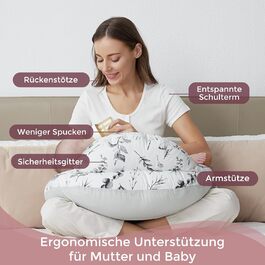 Подушка для годування Momcozy Stillkissen з безпечним бордюром – ергономічна подушка для годування та позиціонування з регульованим ремінцем та знімним бавовняним чохлом, Meteoritenschauer (Світло-сірий)