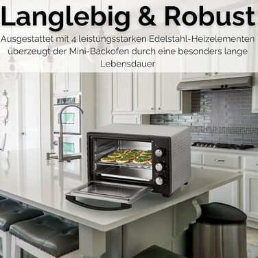 Міні-піч Steinborg® 25 л з конвекцією, піч для піци, з деко та решіткою-грилем, таймер на 60 хв, 1600 Вт